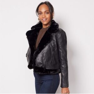Blank NYC Perfect night black faux fur leather jacket 3 in one xs NWT